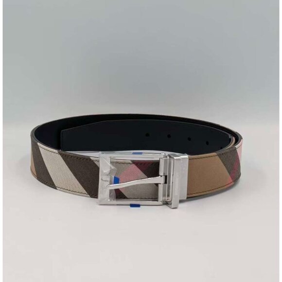 Burberry MB Louis35 Check Reversible Canvas Leather Belt Taupe Brown 90cm 808457 - Picture 4 of 12